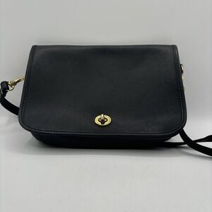 Vintage Hunt Club Black Leather Crossbody or Clutch Purse Brass Hardware